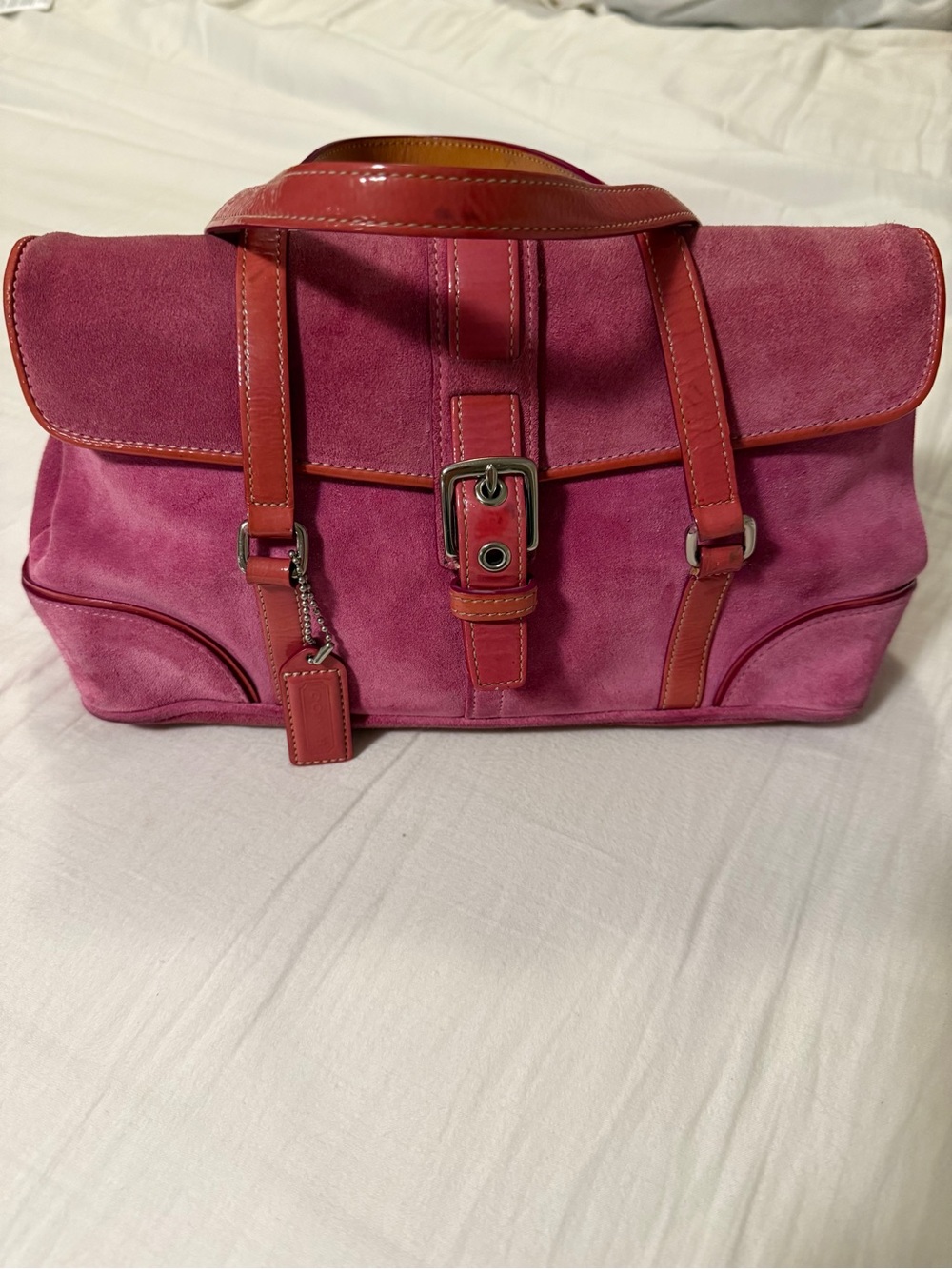 Y2K Vintage Coach Hampton Flap bag in Pink Suede